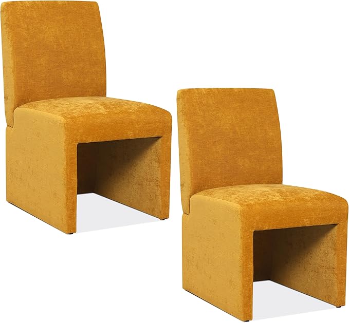Upholstered Dining Chairs Set of 2 Modern Kitchen & Dining Room Chairs Linen Fabric Dining Chairs with Wooden Frame, Yellow