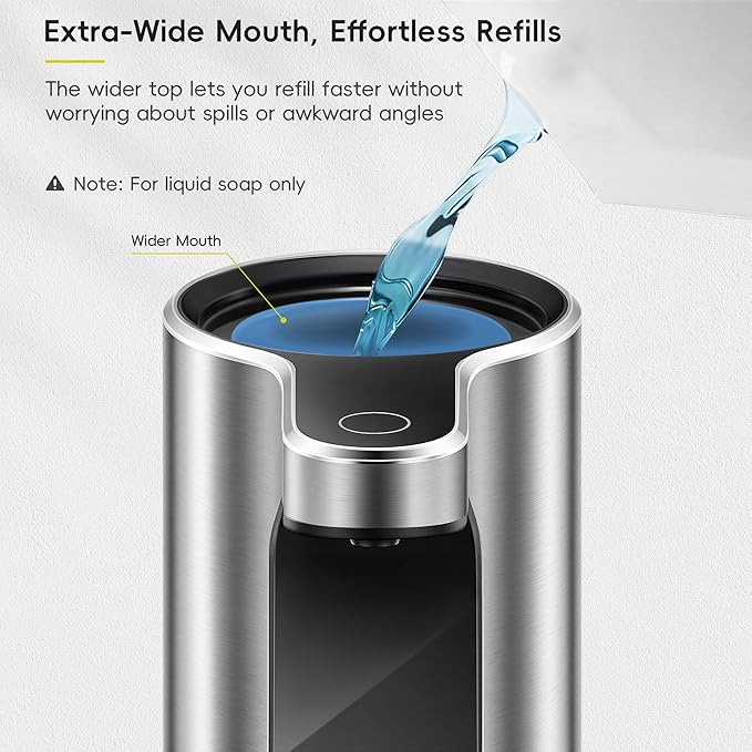 EKO Aroma Pro 13.5 fl oz Touchless Automatic Liquid Soap Dispenser, Rechargeable Hand & Dish Soap Dispenser for Bathroom and Kitchen Sink, Waterproof, Adjustable Volume Control (Stainless Steel)