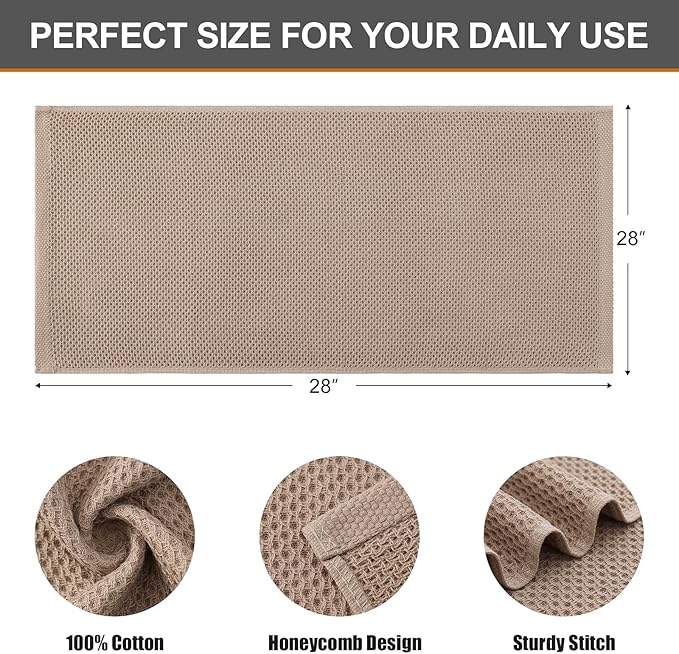 Kitinjoy 100% Cotton Waffle Weave Kitchen Towels, 6-Pack Super Soft and Absorbent Dish Towels for Drying Dishes, Kitchen Hand Towels, 13 in x 28 in, Tan