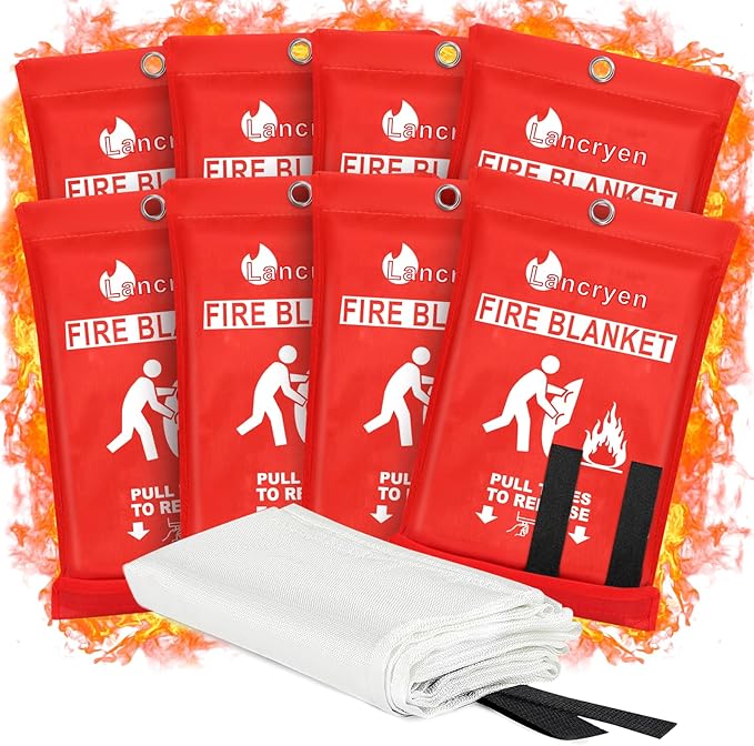 Lancryen 2025 Emergency Fire Blanket, Fire Extinguisher Blanket, Fire Suppression Fabric Flame Retardant Towel Flame Safety Cloth for Home, Kitchen, School, Grill, Car, Office, Warehouse(40” x 40”)