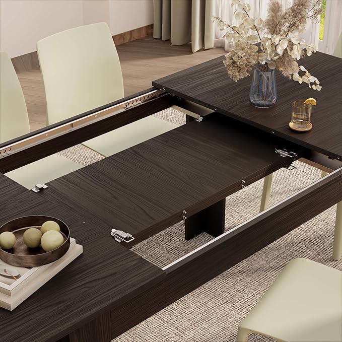 Mobili Fiver, Easy Extendable Dining Table, 55.1(86.6) x35.4 in, Dark Walnut, Made in Italy