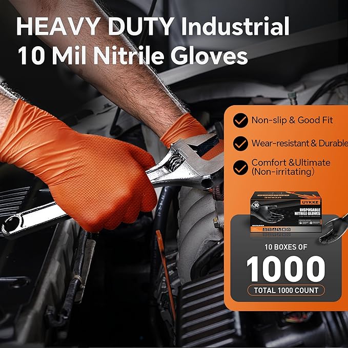 10mil Nitrile Gloves Thick,Industrial Disposable Gloves with Diamond Textured,Heavy Duty Mechanic Glove,Latex Free