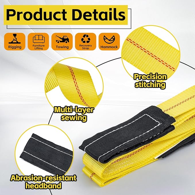 2" x 6.6Ft Heavy Duty Lifting Straps (2-Pack) - 9400LB Capacity Recovery & Tree Saver Strap with Loops, Industrial Lifting Slings for Hoist and Rigging