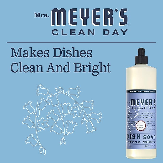 MRS. MEYER'S CLEAN DAY Liquid Dish Soap, Biodegradable Formula, Bluebell, 16 fl. oz - Pack of 3