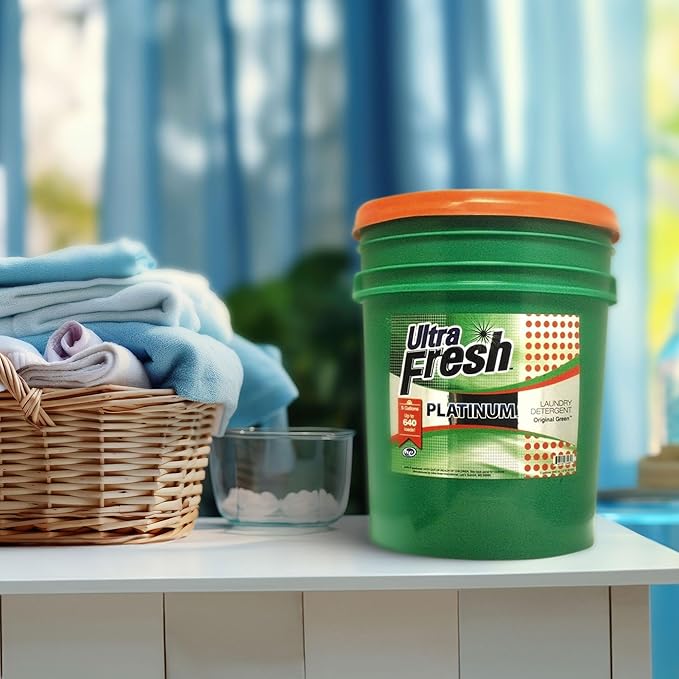 Ultra Fresh Liquid Laundry Detergent Washing Soap, 3X Platinum, 5 Gal, Original Green - Household Cleaning Supplies and Accessories for Clothing and Fabric Items
