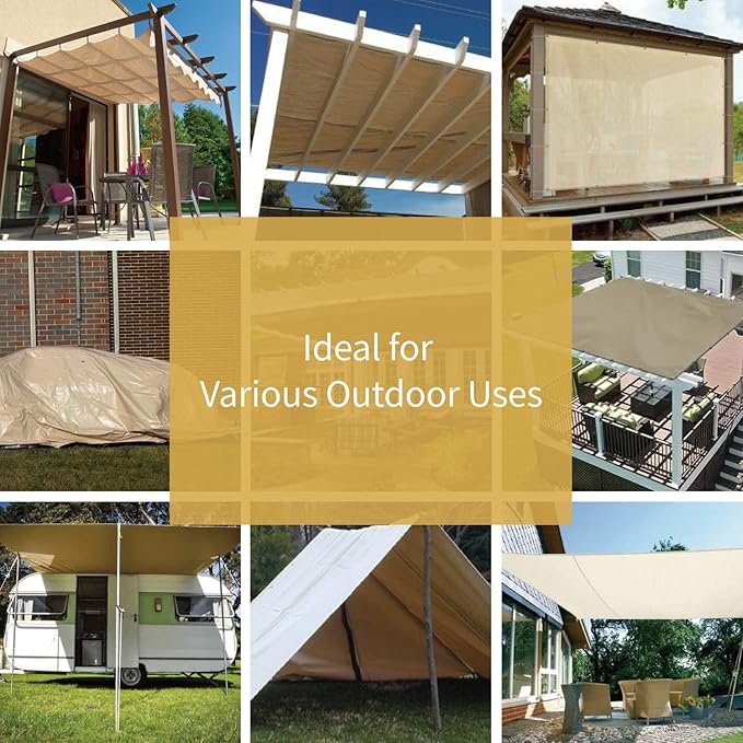 GUARD SHIELD Beige Tarp Heavy Duty Waterproof 10x10 Feet Outdoor Poly Tarps Cover Square Thick UV Resistant Canopy Tarpaulin with Grommets 10mil