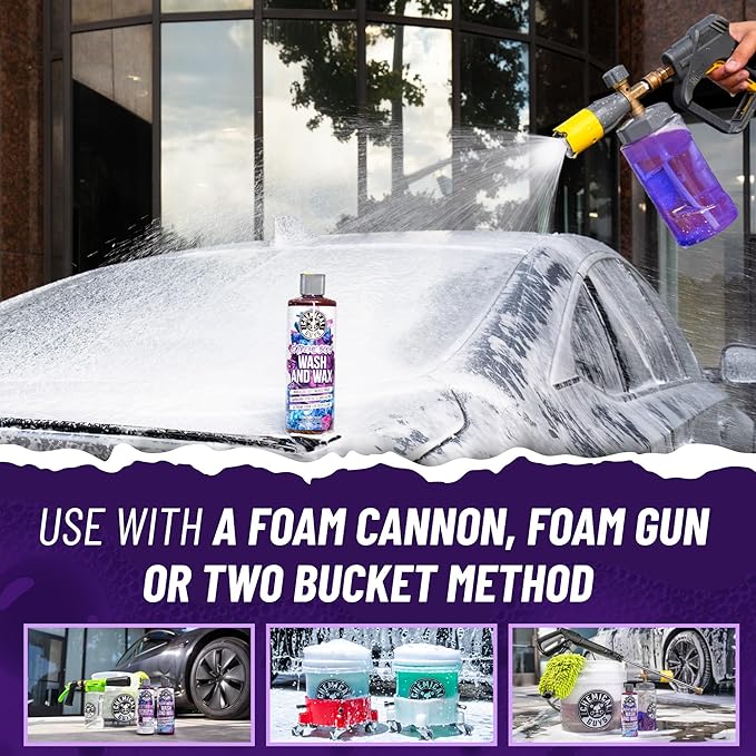 Chemical Guys Extreme Bodywash & Wax Foaming Car Wash Soap - Soap for Foam Cannons, Foam Guns, or Bucket Washes for Cars, Trucks, Motorcycles, RVs, and More, Grape Scent - 64 oz (Half Gallon)