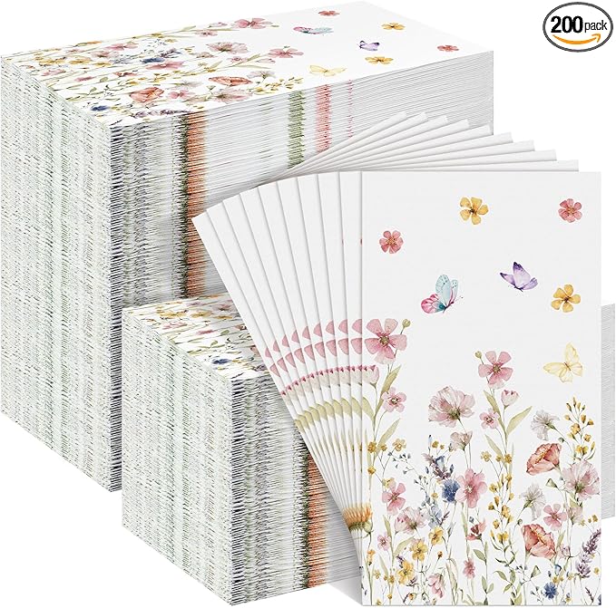 Jetec 200 Pcs Floral Disposable Hand Towels for Bathroom Spring Floral Guest Napkins 2 Ply Flowers Bathroom Guest Towel Napkins Spring Disposable Guests for Birthday Holiday Tea Dinner Party