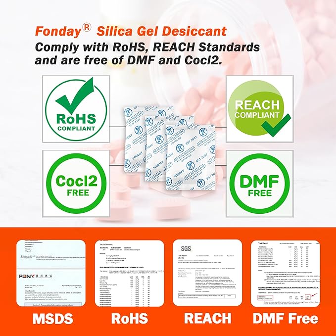 2g x 2500 Packs Fonday Food Grade Silica Gel Desiccants Packs Moisture Absorbers Dehumidifier for Food Storage, Electronics, 3D Filament & Safes