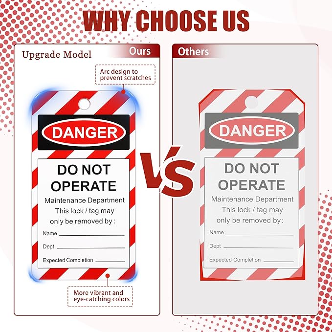 50 Lockout Tagout Tags with 50 Zip Ties OSHA Compliant Loto Tag, Out of Service & Do Not Operate Lock Out Tag Out Labels for Equipment Repair/Machine Safety