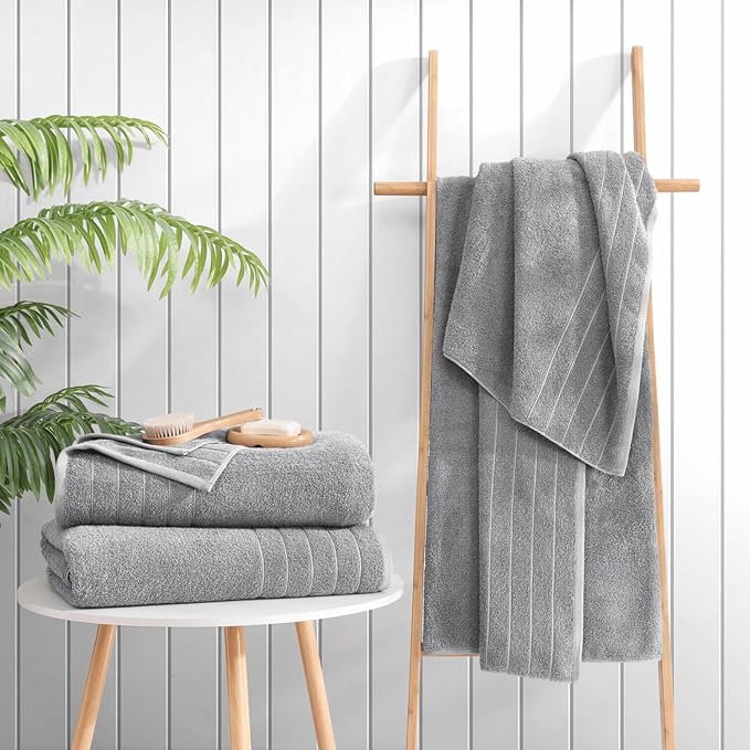 Casa Platino 100% Cotton Bath Towels Set of 2 (30"x60") - Ring Spun Mercerized Cotton Bathroom Towel Sets - Quick Dry, Soft & Absorbent Grey Towels Set - Pre Shrunk, Fade Resistant - Ultimate Grey