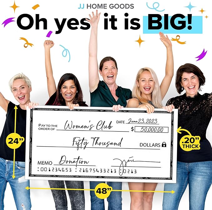 Reusable Giant Check [48" x 24"] - Dry Erase Big Checks for Presentations, Oversized Checks for Presentation, Novelty Big Check, Giant Big Fake Check, Large Checks for Presentations, Donation, Awards