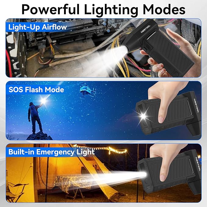 Compressed Air Duster-135000RPM, Mini Air Blower with Brushless Motor 3-Gear Adjustable, Air Duster Rechargeable for Keyboard, Computer, Car, House and Outdoor