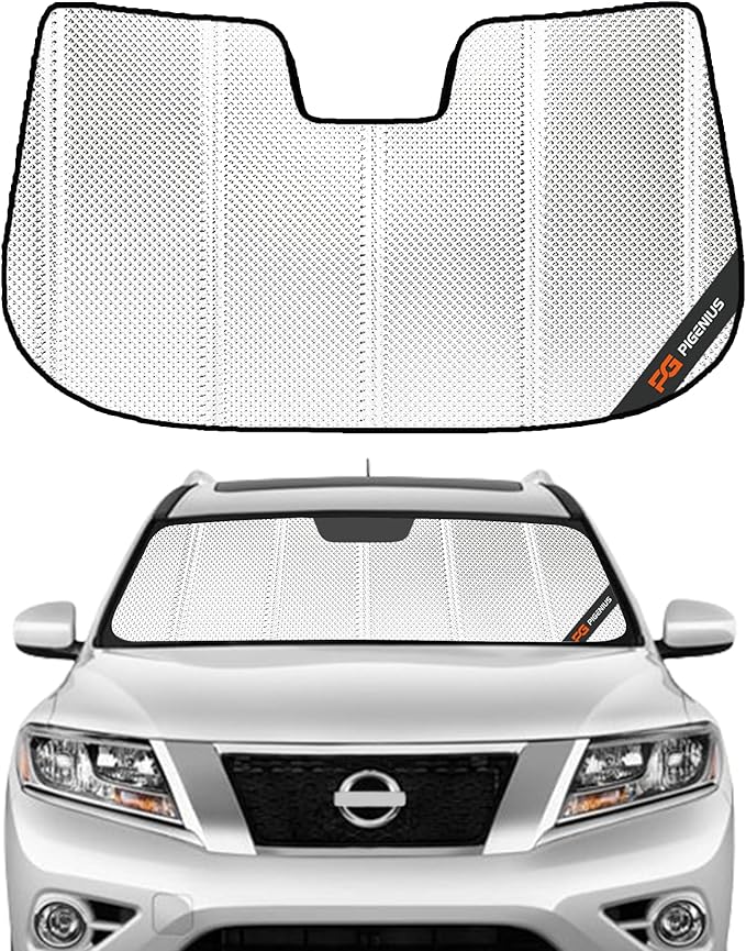 Windshield Sun Shade for Nissan Pathfinder 2013-2020. Reflective Aluminum Film Front Window Sunshade - BLAZBLOCK