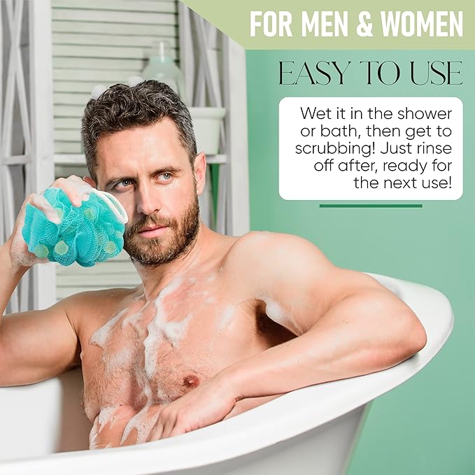 T.Taio Esponjabon Shower Bath Puff Soap Sponge - Loofah Luffa Loufa Body Wash Ball - Mesh Pouf Scrubber for Full Cleanse Lather Skin Care - Essential Beauty Bathroom Accessories - Aloe Vera Scent