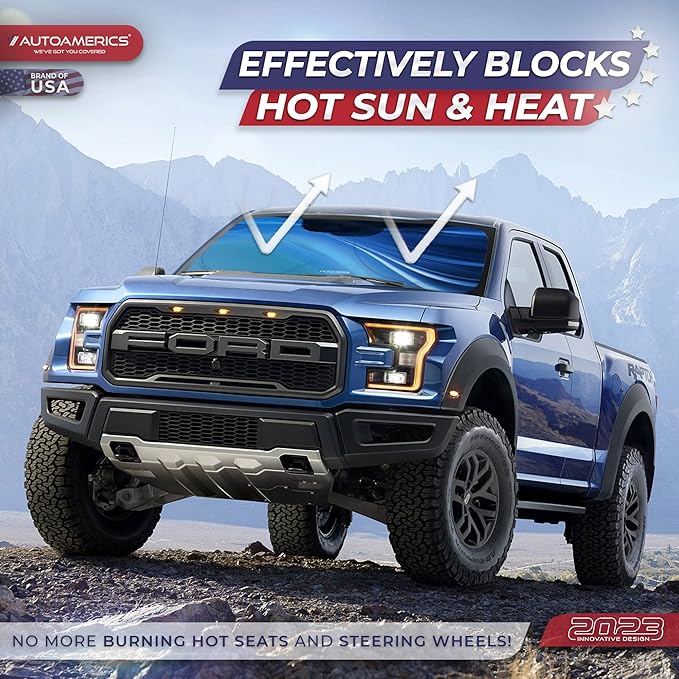 Autoamerics 1-Piece Windshield Sun Shade - Ocean Wave Foldable Car Front Window Sunshade for Most Cars SUV Truck - Heat Blocker Visor Protector Blocks Max UV Rays and Keeps Your Vehicle Cool - Large
