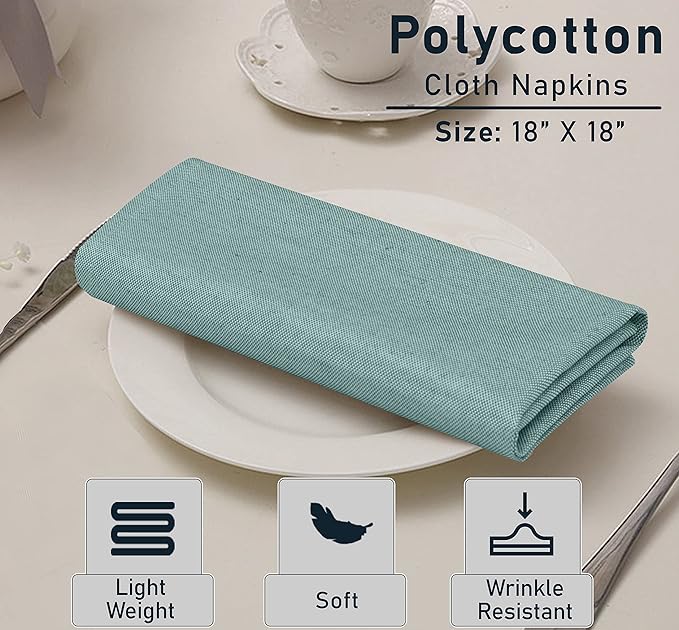 Ruvanti Cloth Napkins Set of 6, 18x18 Reusable Napkins Cloth Washable, Soft & Durable Table Napkin, Poly Cotton Fabric Dinner Napkins for Parties, Christmas, Thanksgiving, Weddings - Teal