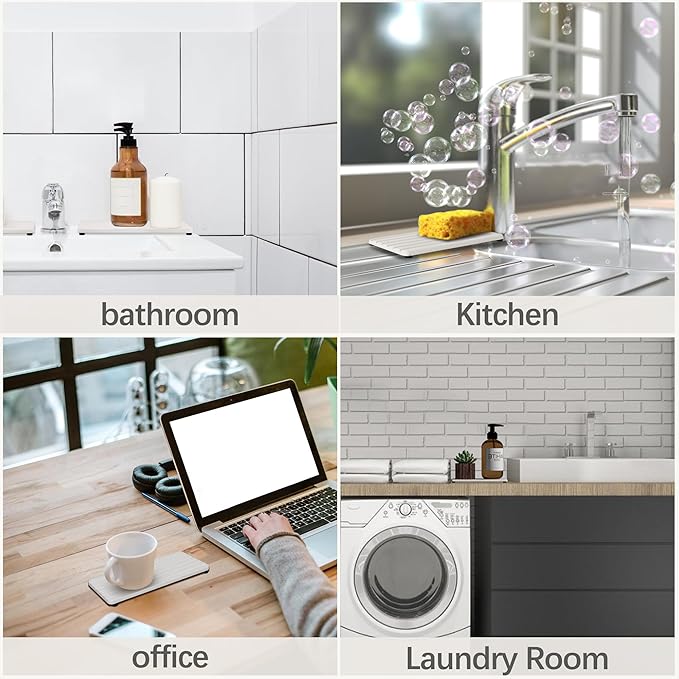 2 PCS Water Absorbent Diatomite Coasters (9.5" x 4"), Grooved Design, Water Absorbing Stone Used for Hand Soaps & Plants & toiletries in The Modern Home