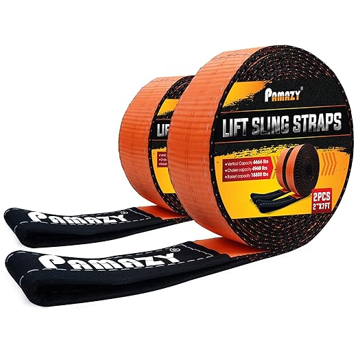 2 Pack 2”x7FT Supper Sturdy Lift Sling Straps, 18800 Pound Capacity Heavy Duty Eye-Eye Nylon Strap for Hoist, 2-Ply Polyester Rigging Straps, Tree Saver Recovery Straps Web Sling Winch