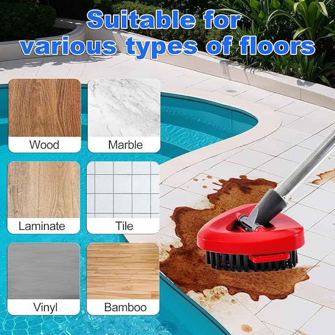 4-Section Stainless Steel Spin Mop Handles, Mop Base & Upgrade Scrub Brush Combo for Ocedar EasyWring RinseClean 2 Tank System, Mop Handle Mop Base & Brush Set for O Cedar, Universal Thin Screw Joints