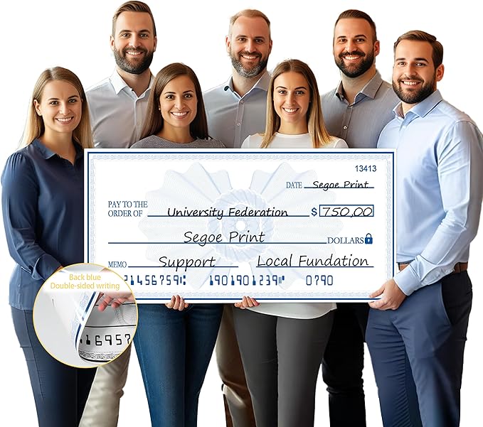 40x16 Inch Giant Check | Big Checks for Presentations | Double-Sided Oversized Checks | Waterproof Reusable Sign for Charity Events & Corporate Awards | Dry Erase Check