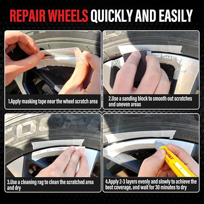 SMAPHY Silver Rim Touch Up Paint, Wheel Scratch Repair Kit, Repair Curb Rash, Scratches, and Scuffs on Wheels Quickly and Easily, Universal Color Silver Wheel Paint
