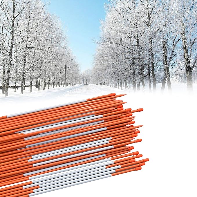 48Inch Orange Reflective Driveway Markers Snow Stakes Driveway Poles,Fiberglass Snow Stakes with 5/16Inch Diameter Reflective Tape for Easy Visibility at Night (50-Pack)