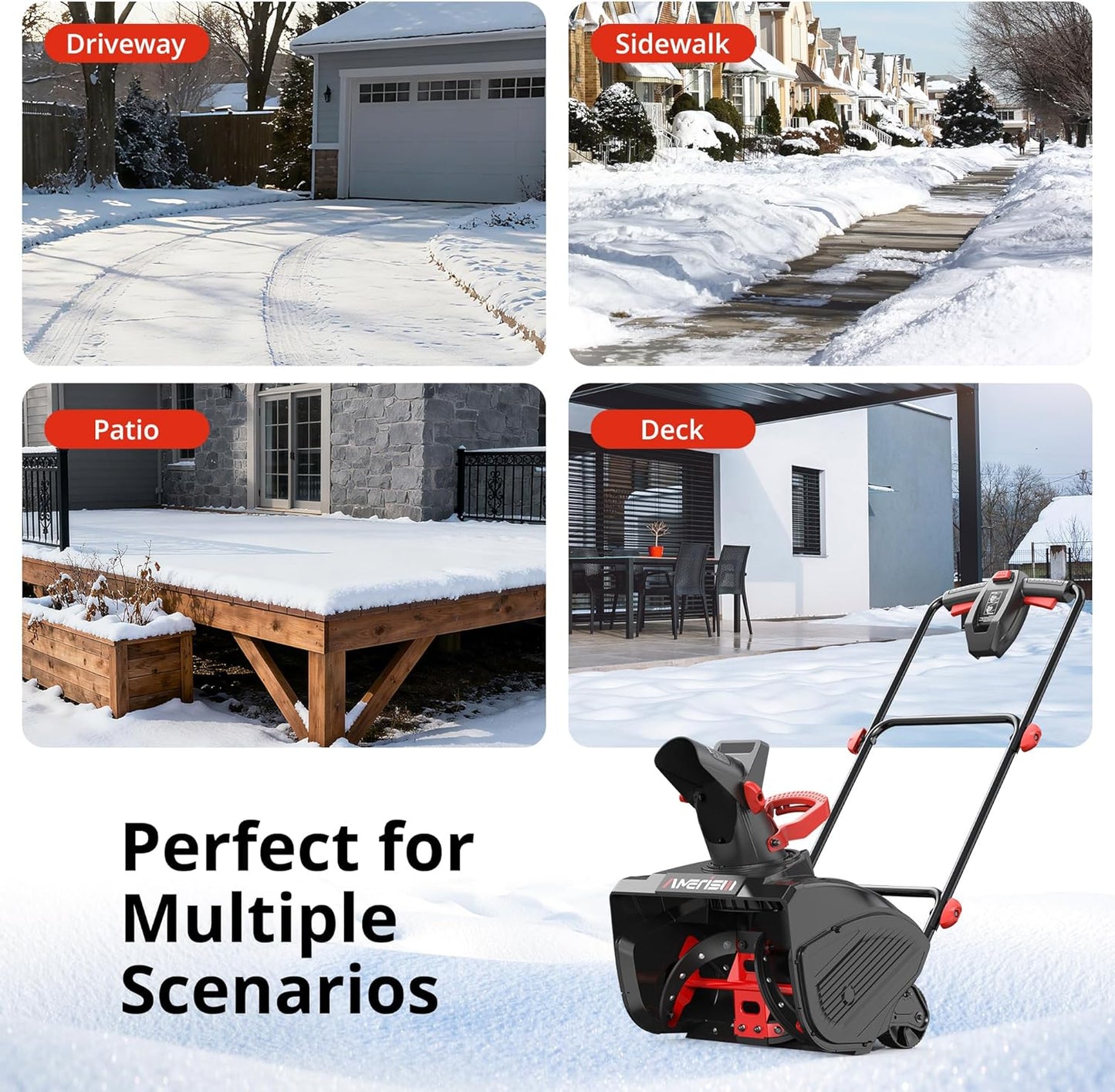 18-Inch Electric Snow Blower, 30 FT Throw Distance, 15-Amp Corded Snow Thrower, 2200 RPM Motor, Lightweight Snow Removal Machine for Driveway, Sidewalk, Patio & Small Yard