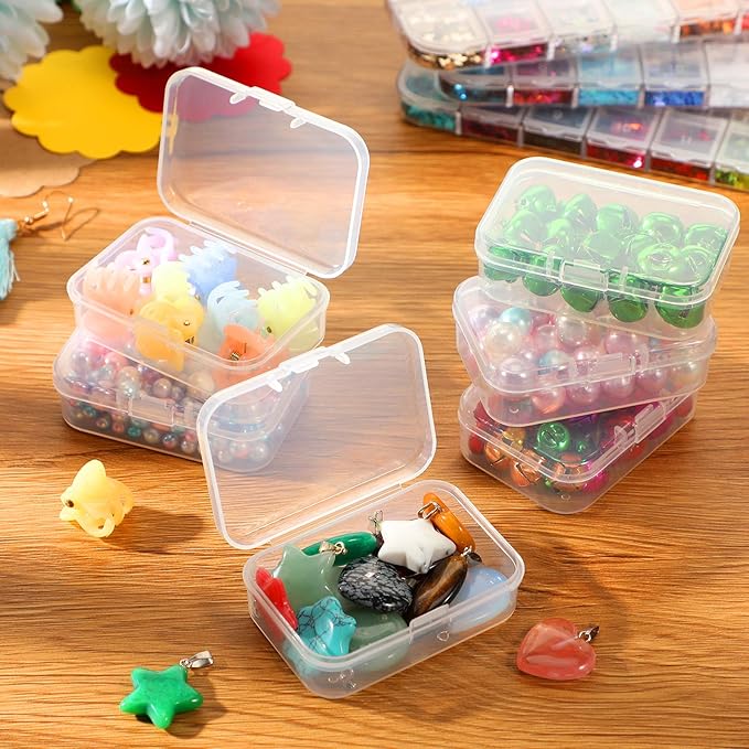 SATINIOR 24 Packs Small Clear Plastic Beads Storage Containers Box with Hinged Lid for Storage of Small Items, Crafts, Jewelry, Hardware (2.5 x 1.7 x 0.8 Inches)