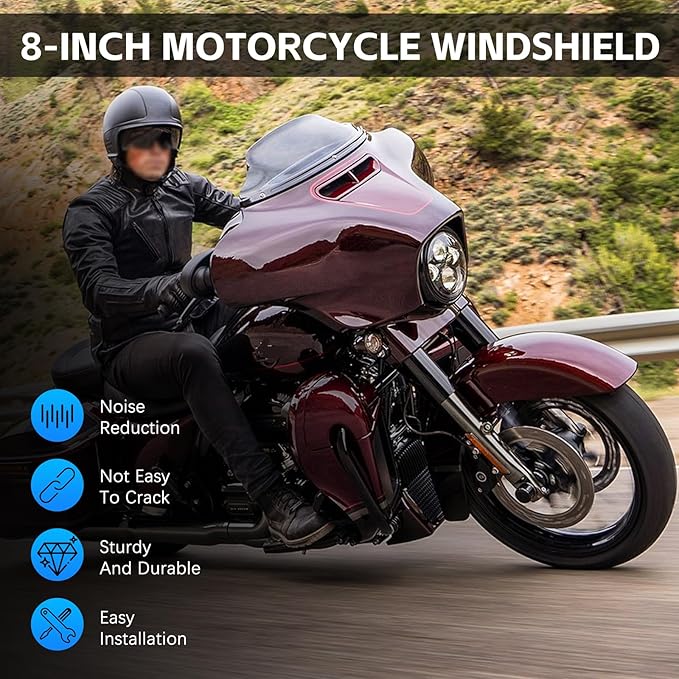 DREAMIZER Wave Windshield Windscreen,Specific Fit Motorcycle Windshield, PC Wind Deflector Compatible with Harley Touring Electra Street Tri Glide 1996 - 2013 (Smoke Black 8inch)