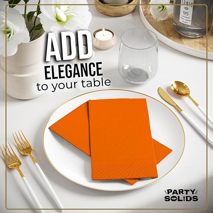 Orange Dinner Napkins Disposable 8" x 4" Folded - 40 Pcs 2 Ply Orange Napkins Disposable Paper Guest Towels for Bathrooms, Dinners, Everyday Parties & Party Supplies