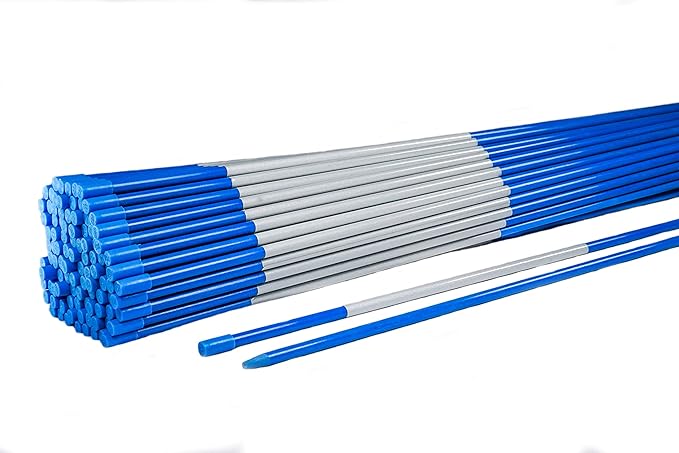 4ft Pro Snow Stakes - 48" x 5/16" Driveway Markers, Pointed Tip, Hy Viz Reflective Tape, Armor Cap (Choose Color/Quantity) (100, Blue)