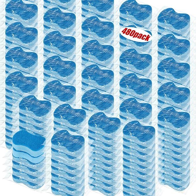 Tanlade 480 Pcs Individually Wrapped Sponges Kitchen Bulk Non Scratch Scouring Sponges for Dishes Household Cleaning Travel Apartments Hotel Car (Blue)