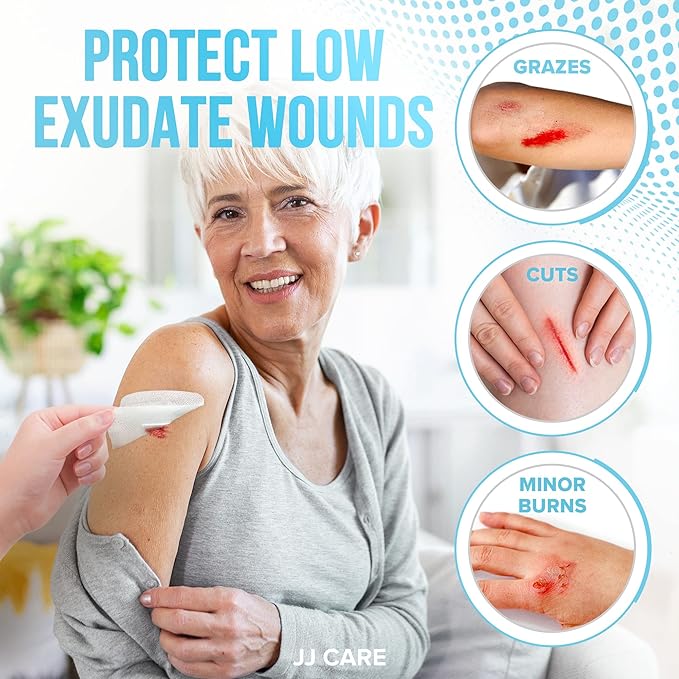 JJ CARE Adhesive Island Dressing [Pack of 50], 2x3.75 Sterile Bordered Gauze, Breathable Island Wound Dressing, Individually Wrapped Adhesive Gauze Bandages with Non-Stick Central Pad