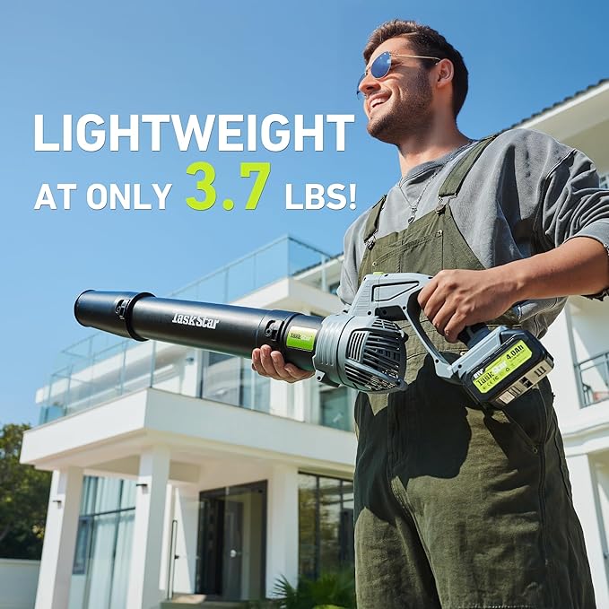 Leaf Blower Cordless, Swivel Head Design, 550 CFM Electric Blower w/2 Pcs 4.0 Ah Battery & Charger, Lightweight 3.7 Lbs Handheld Mini Leaf Blower, 5-Speed Blowers for Lawn Care Car Patio Yard