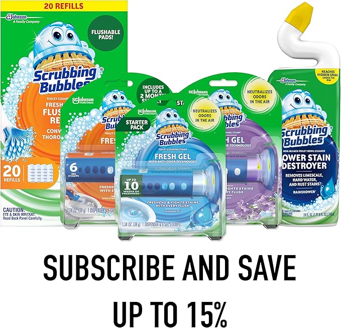 Scrubbing Bubbles Flushable Toilet Bowl Wand Cleaner Refills, Fresh Brush Cleaner Toilet Refill Pads, Removes Limescale & Odors, Citrus Scent, 20 Count (Pack of 1)