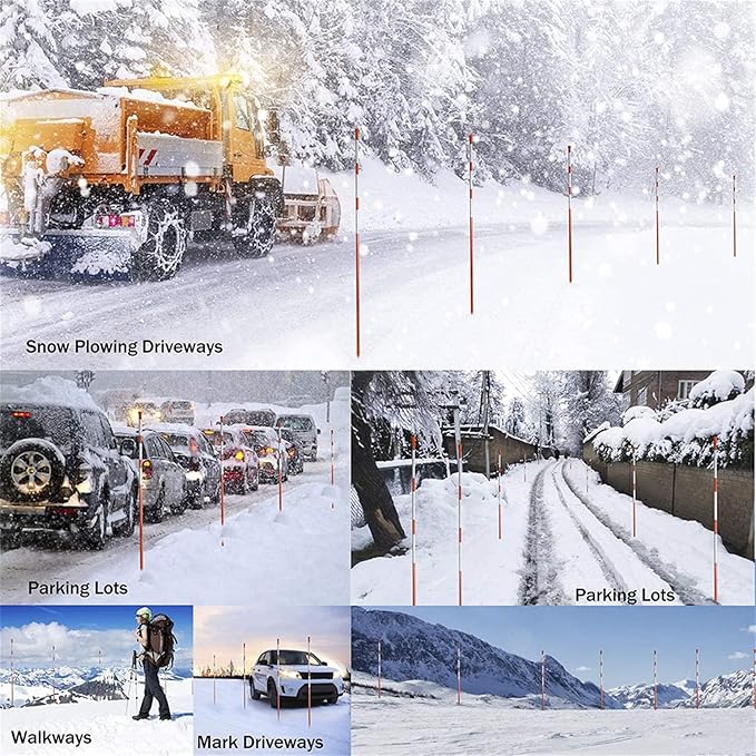 50-Pack 48Inch Driveway Markers Snow Stakes 5/16Inch Diameter Orange Reflective Markers Fiberglass Poles with Reflective Tape for Easy Visibility at Night