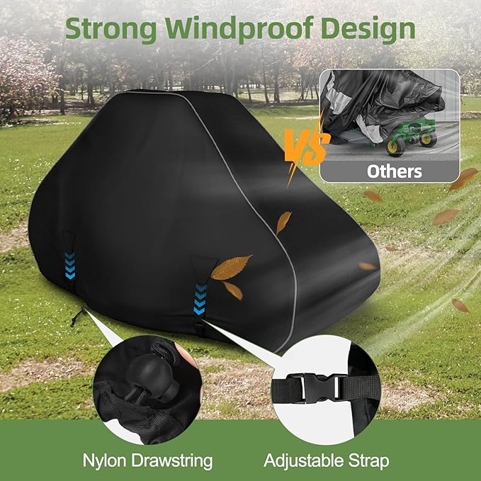 Lawn Mower Cover, 600D Waterproof Zero Turn Mower Cover, Outdoor Universal Zero Lawnmower Cover with Reflective Strip (79×46×55 Inch/Black)