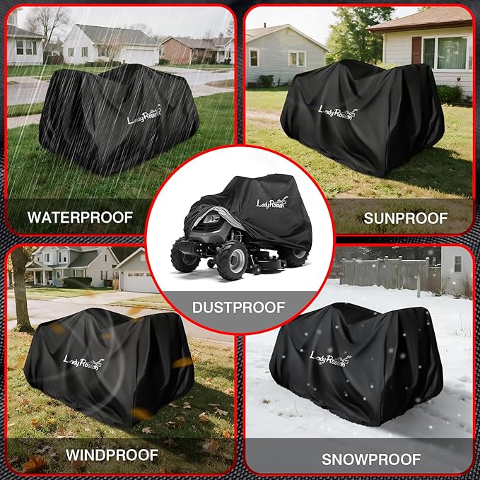Outdoors Lawn Mower Cover - Heavy Duty Oxford Waterproof UV Protection Universal Fit Push Mower Covers ,with Waterproof Lawnmower Covers for Outdoor(Black, 72L x 54W x 46H)