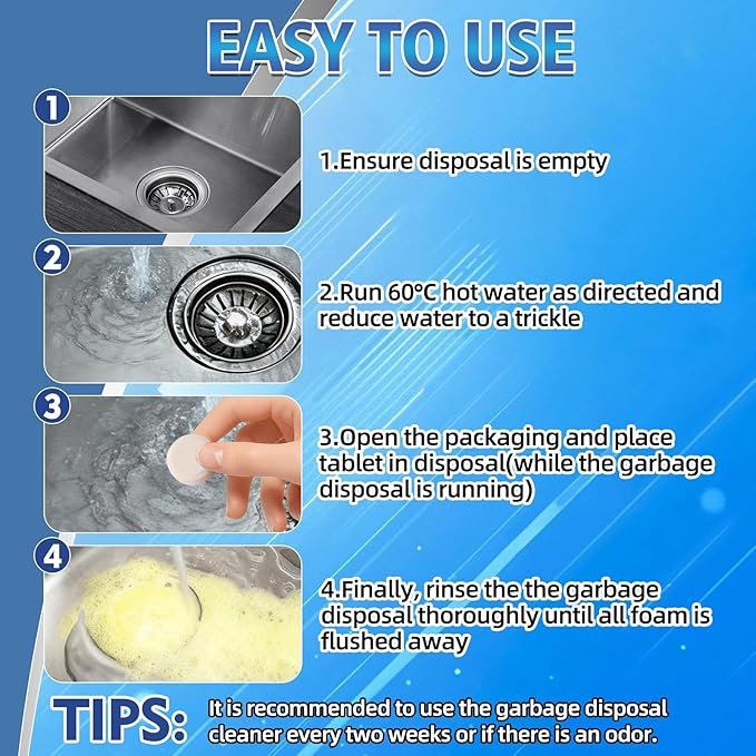 Garbage Disposal Cleaner and Deodorizer, Powerful Garbage Disposal Cleaner Tablets 50 Counts, 1 Year Supply For Kitchen Sink, Drain Clean, Home Cleaning Essentials