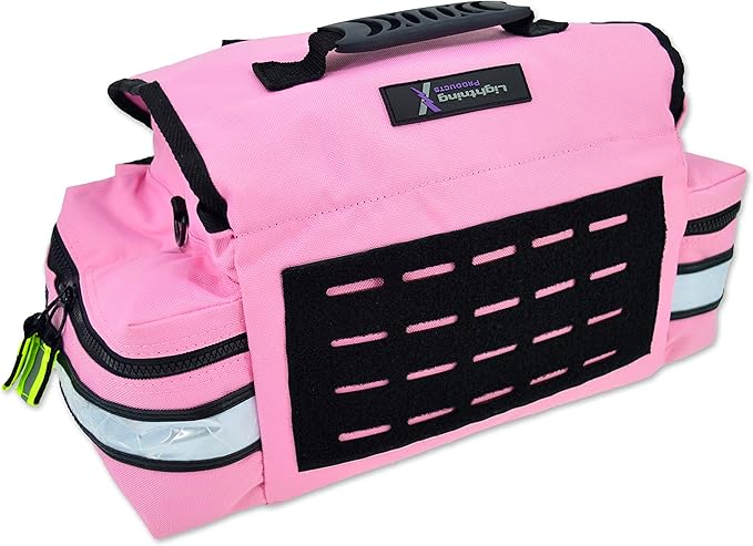 Lightning X Small First Responder EMT EMS Trauma Bag Stocked First Aid Fill Kit B (Pink)