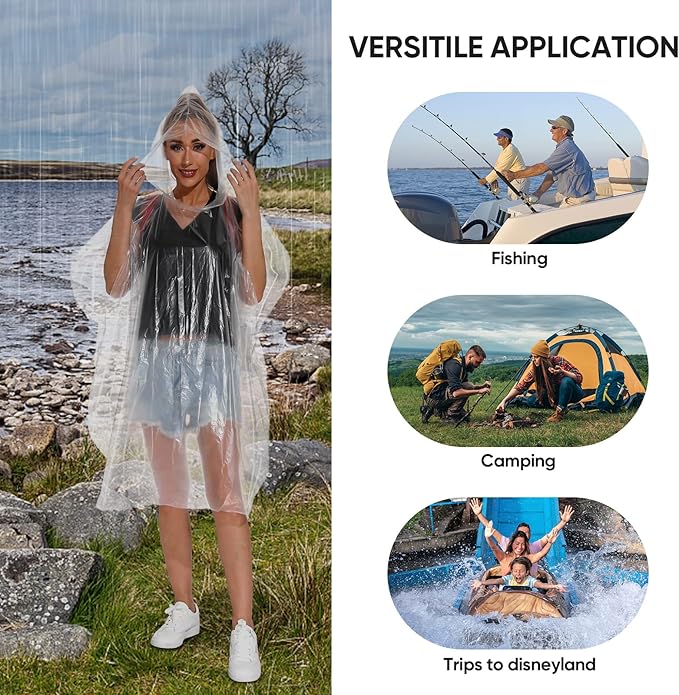 APEXUP Disposable Rain Ponchos for Adults, Emergency Rain Poncho for Camping Hiking Travelling