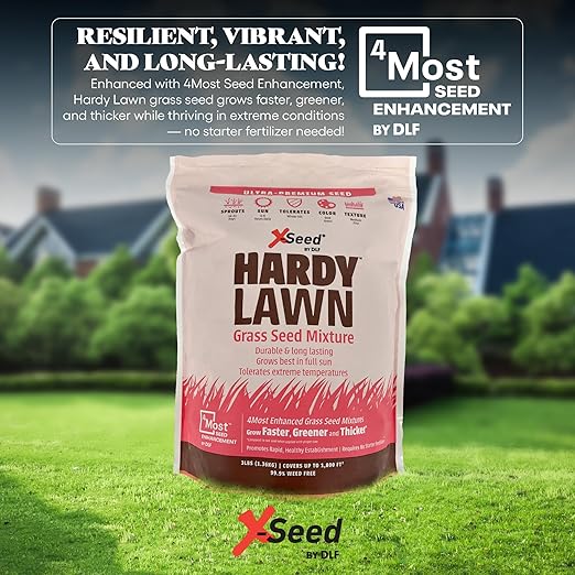 X-Seed Hardy Lawn Grass Seed Mixture - Durable, Long-Lasting Lawn Solution for Full Sun, Withstands Extreme Temperatures & Heavy Traffic, Ideal for Backyards, 3 lbs.