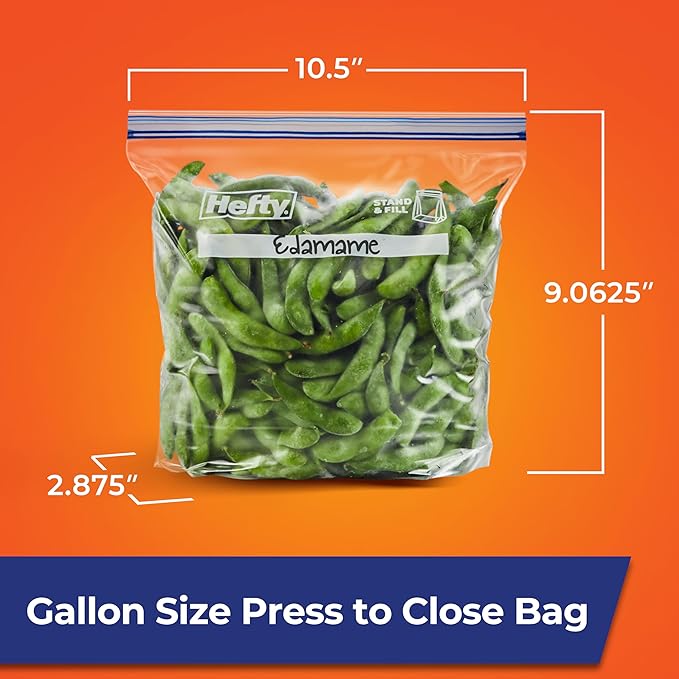 Hefty Press to Close Plastic Freezer Bags, Gallon Size, 20 Count