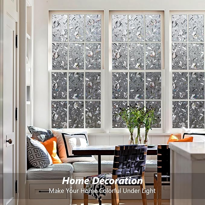 Kromapolis Window Film, Window Privacy Film Frosted, Vinyl Glass Covering, Stained Glass Decorative Film, Static Window Clings, Non-Adhesive (Grayish Black, 17.5 x 78.7 inch)
