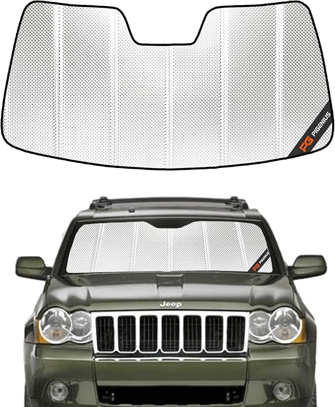 Windshield Sun Shade for Jeep Grand Cherokee 2008-2010. Reflective Aluminum Film Front Window Sunshade - BLAZBLOCK