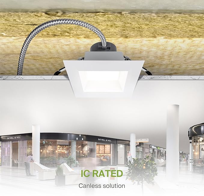 ASD Commercial LED Downlight 6 Inch, Square Power Adjustable Downlights 12/16/22/26/30W, LED Recessed Lighting 120-277V, 5 CCT 2700K-5000K, Dimmable Ceiling Light Fixture, IC Rated, White, ETL, 8 Pack