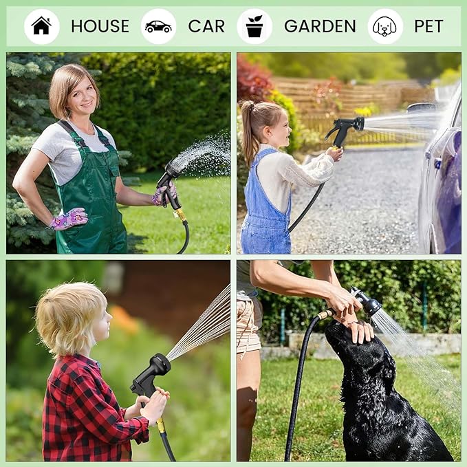 Non-Expandable Garden Hose 100 ft, Flexible Water Hose with 10 Function Nozzles, Leak-Proof Design High-Density Fabric&Shut-Off Valve, Hose Straps Garden Hose Pipe for Car Wash, Yard, Camper, Lawn