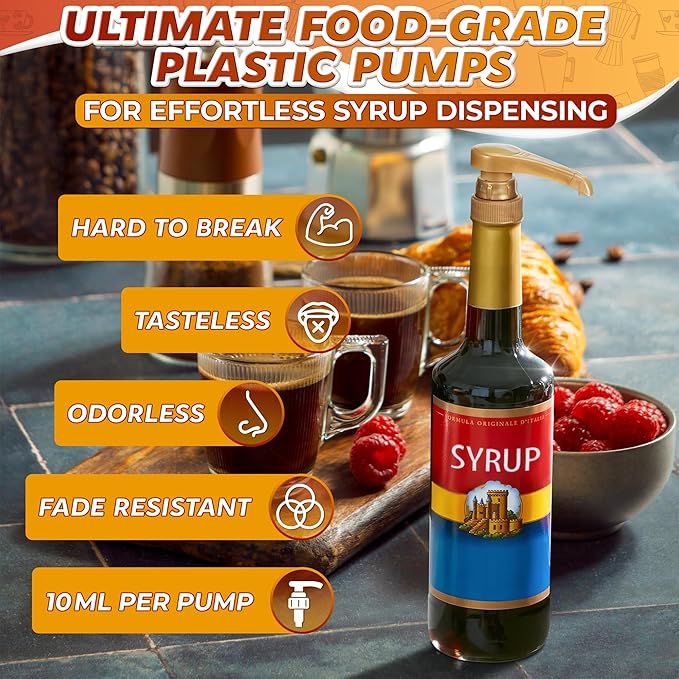 8 PCs Coffee Syrup Pumps - 9.25" Closed/11.54" Open Coffee Syrup Dispenser Pump - Fits Many 25.4 oz Bottles, Precise Dispensing, Lockable Mechanism, Easy to Use & Clean | Works with Liquids & Pastes