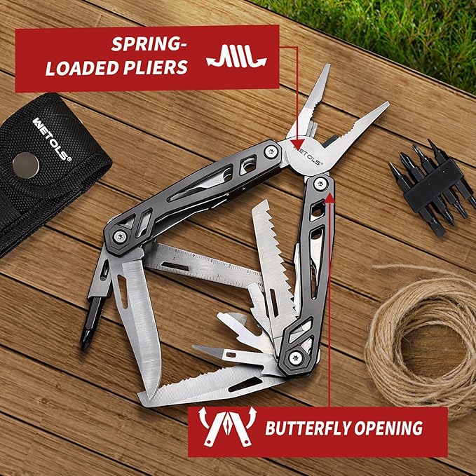 Christmas Gifts for Men Him Dad, WETOLS 21-in-1 Multitools with Pocket Knife, Stainless Steel Self-locking Pliers with 8 Screwdriver Bits, Multi Tool Survival Gear, EDC Knife with Pouch for Outdoor